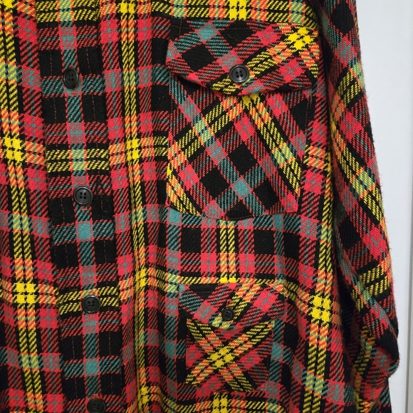 Vintage Intrepid Manhattan Plaid Flannel Shirt - Red, Yellow, Black, Green, Sz L - Picture 2 of 5